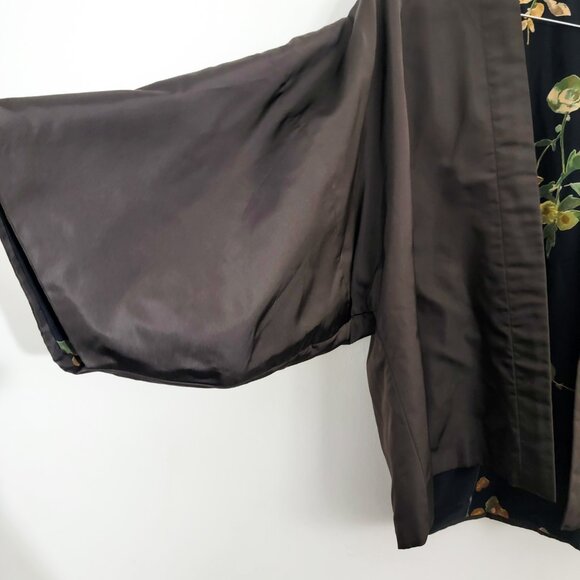 Eskandar Brown Silk Floral Kimono 1 - Picture 2 of 11